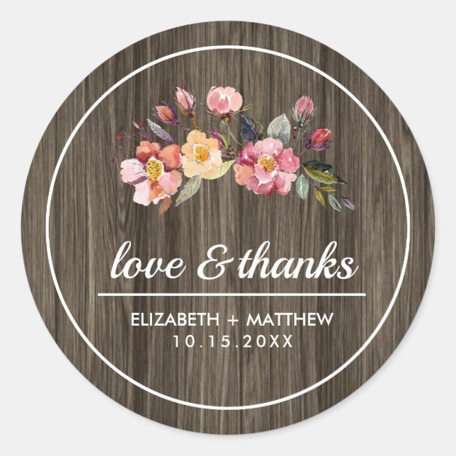 Barn Wood | Autumn Flowers Wedding  Classic Round Sticker (Front)