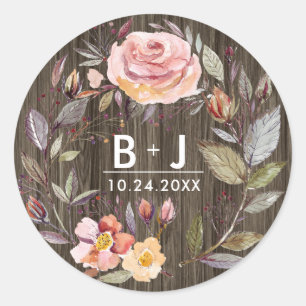 Barn Wood Autumn Flowers Wedding Monogram Stickers