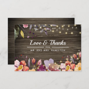 Barn Wood Autumn Flowers Wedding Thank You Card