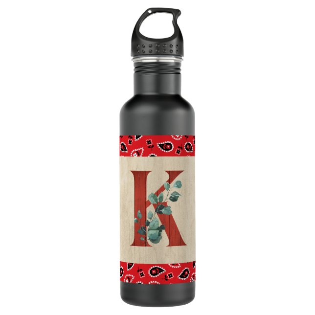 Barn Wood & Bandanna Letter K   710 Ml Water Bottle (Front)