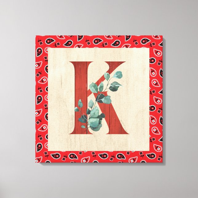 Barn Wood & Bandanna Letter K Canvas Print (Front)