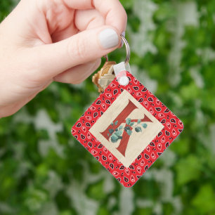 Barn Wood & Bandanna Letter K   Key Ring
