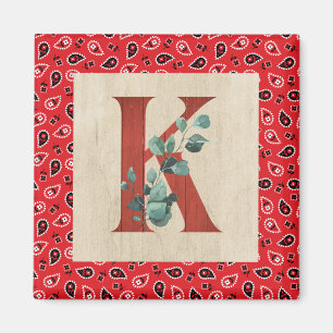 Barn Wood & Bandanna Letter K  Magnet