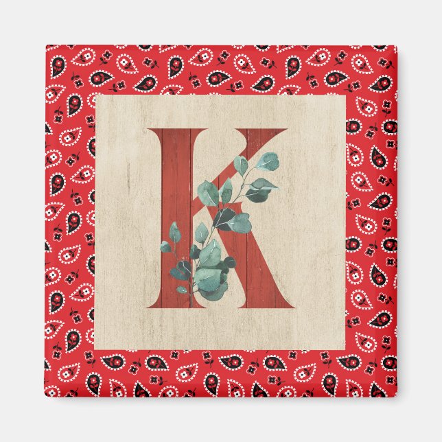 Barn Wood & Bandanna Letter K  Magnet (Front)