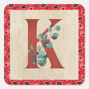 Barn Wood & Bandanna Letter K Square Sticker