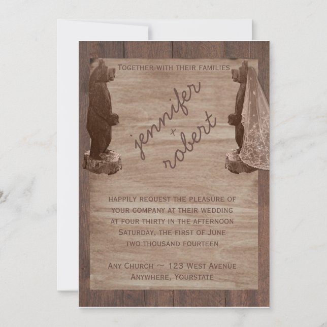 Barn Wood Bears Country Wedding Invitation (Front)