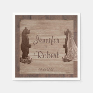 Barn Wood Bears Country Wedding Napkin