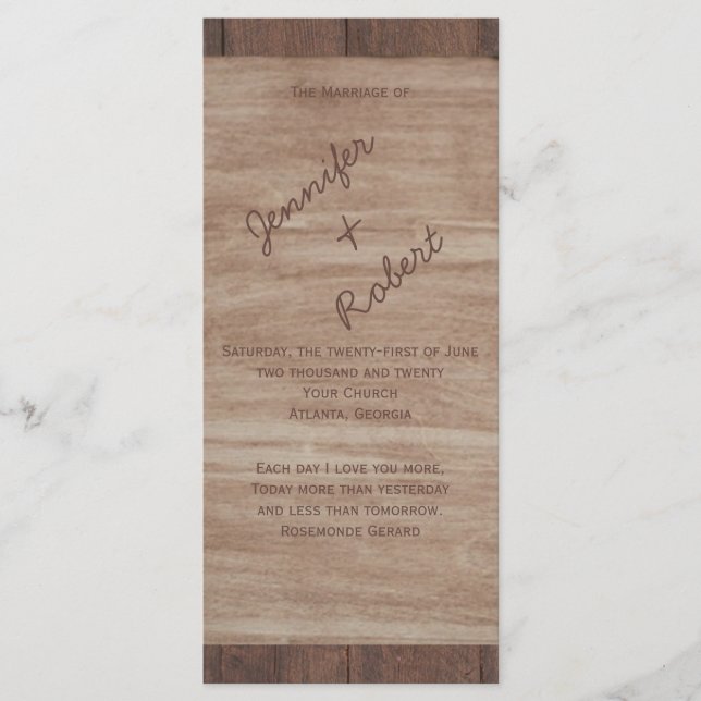 Barn Wood Bears Country Wedding Program Programme (Front)