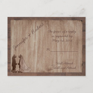 Barn Wood Bears Country Wedding RSVP Invitation Postcard