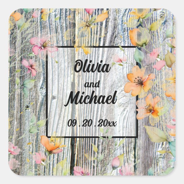  Barn-wood botanical wildflowers  Square Sticker (Front)