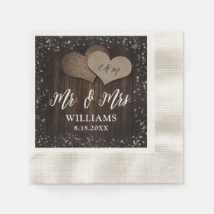 Barn Wood Burlap Hearts Mr. & Mrs. Wedding Napkin