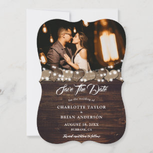 Barn Wood Burlap Lace String Lights Wedding Photo Save The Date