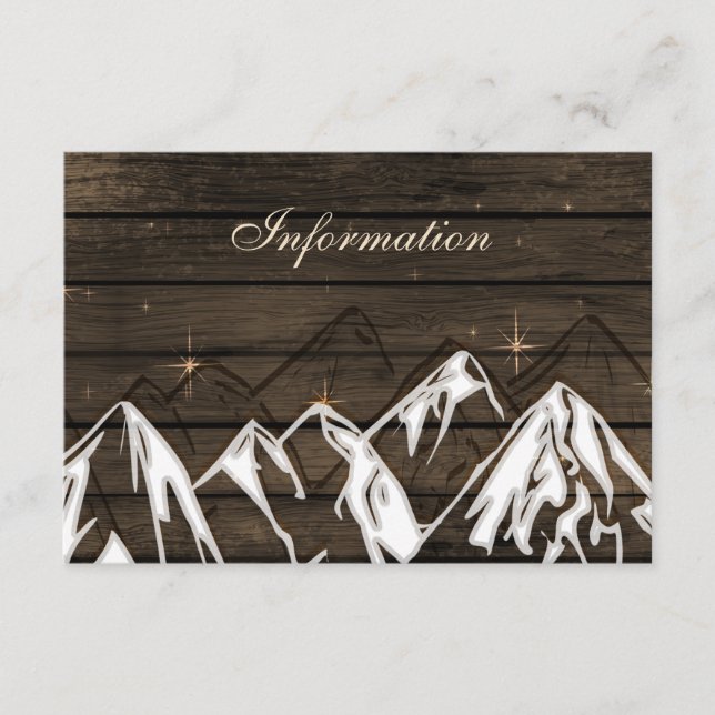 Barn wood Camping Mountains wedding details card (Front)