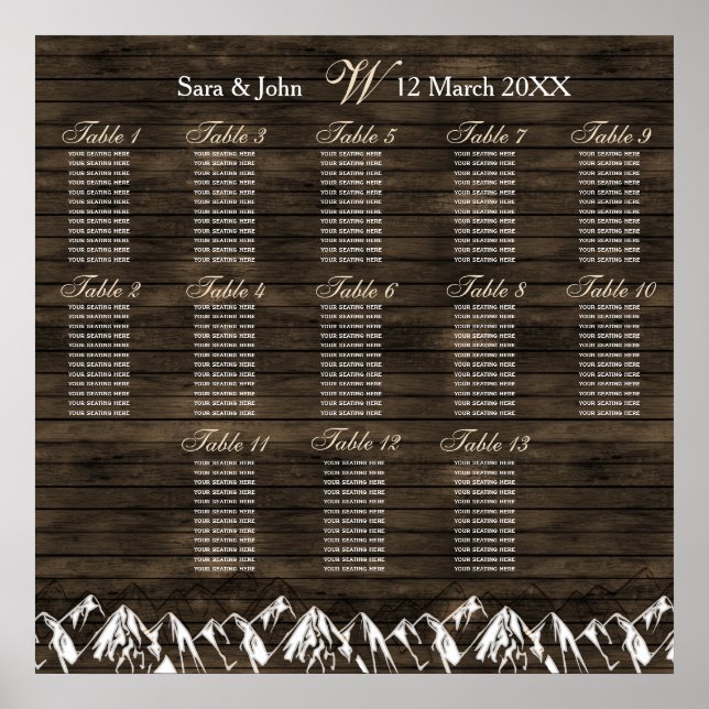 Barn wood Camping Rustic Mountains Seating Plan Poster (Front)