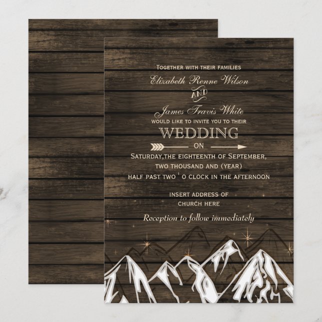 Barn wood Camping Rustic Mountains Wedding Invitation (Front/Back)