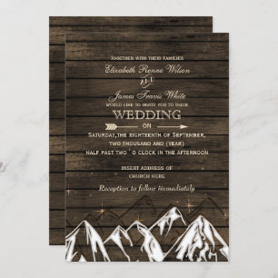Barn wood Camping Rustic Mountains Wedding Invitation