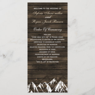 Barn wood Camping Rustic Mountains wedding program Programme
