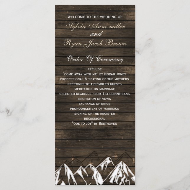 Barn wood Camping Rustic Mountains wedding program Programme (Front)