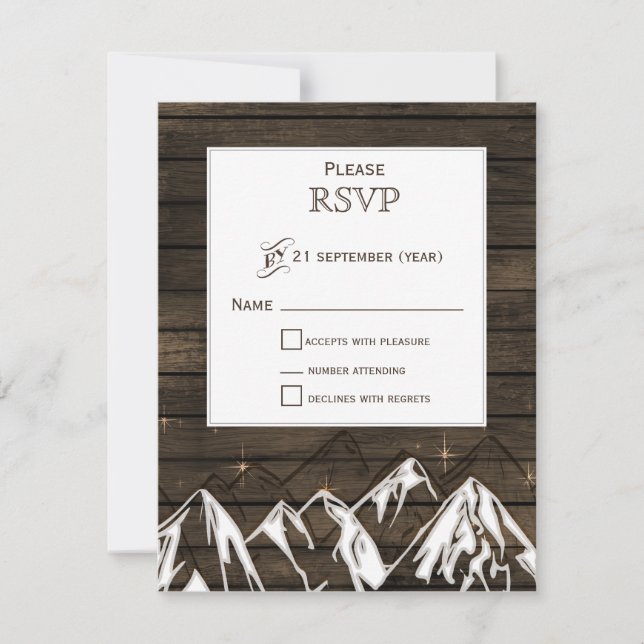 Barn wood Camping Rustic Mountains Wedding rsvp Card (Front)