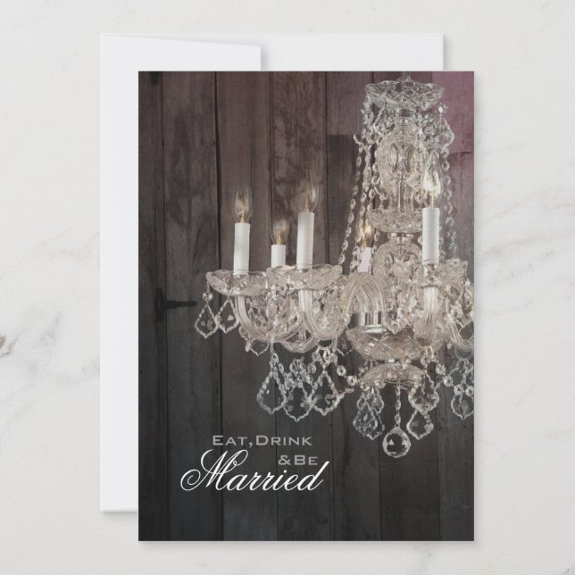 barn wood chandelier wedding Rehearsal Dinner Invitation (Back)