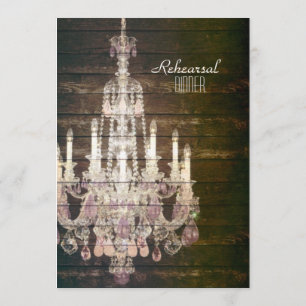 Barn Wood Chandelier Wedding Rehearsal Dinner Invitation