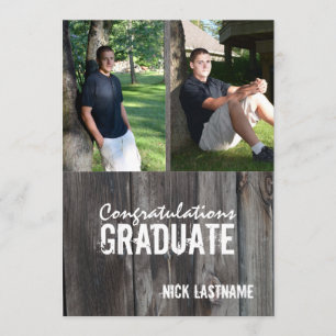 Barn Wood Country Grad Twin Photo Invitation
