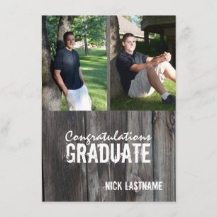 Barn Wood Country Grad Twin Photo Invitation