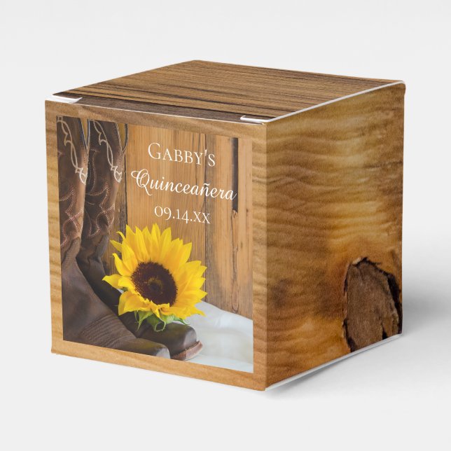 Barn Wood Country Sunflower Western Quineañera Favour Box (Front Side)
