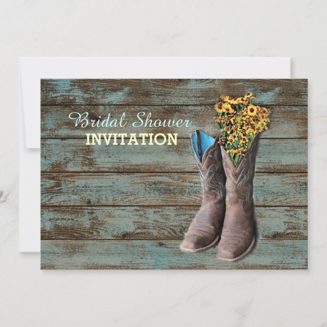 barn wood cowboy boots western bridal shower invitation (Front)