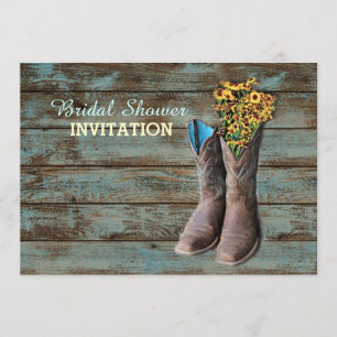 barn wood cowboy boots western bridal shower invitation
