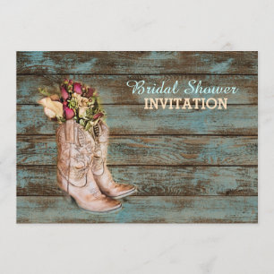 barn wood cowboy boots western bridal shower invitation