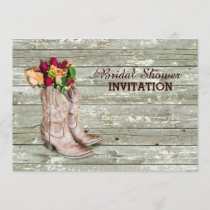 barn wood cowboy boots western bridal shower invitation