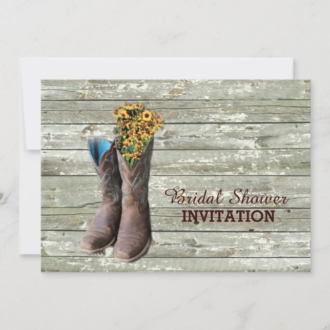 barn wood cowboy boots western bridal shower invitation (Front)