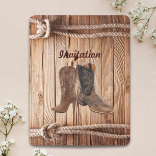 barn wood Cowboy Boots Western country Wedding Invitation
