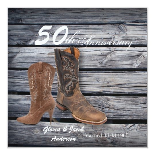 Barn Wood Cowboy Western 50th Wedding Anniversary Invitation 