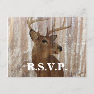 Barn wood deer hunt is over wedding RSVP Invitation Postcard
