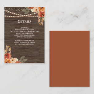 Barn Wood Earthy Floral Terracotta Wedding Details Enclosure Card