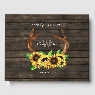 barn wood floral sunflowers antler rustic wedding guest book
