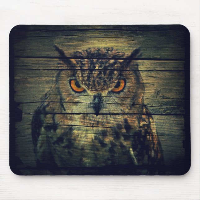 Barn Wood Gothic wild bird Spooky hoot owl Mouse Mat (Front)