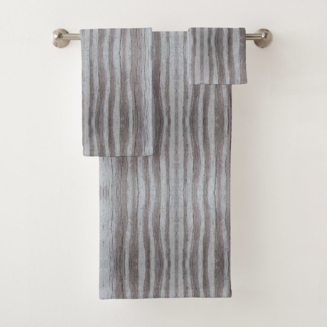 Barn Wood Grey Grey Black Vertical Stripe Pattern Bath Towel Set (Insitu)