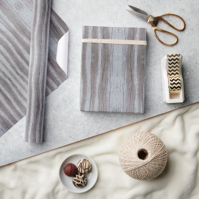 Barn Wood Grey Grey Black Vertical Striped Wrapping Paper (Crafts)