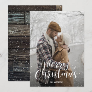 Barn Wood Hand Lettered Snow Photo Christmas Cards