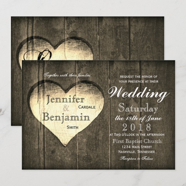 Barn Wood Heart Country Wedding Invitations (Front/Back)