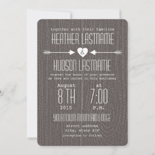 Barn Wood Inspired Arrows + Heart Rustic White Invitation