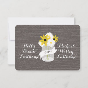 Barn Wood Inspired Mason Jar + Wildflowers RSVP Card