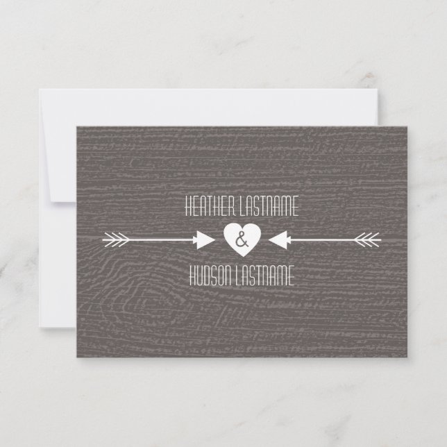 Barn Wood Inspired White Arrows Wedding R.S.V.P. RSVP Card (Front)