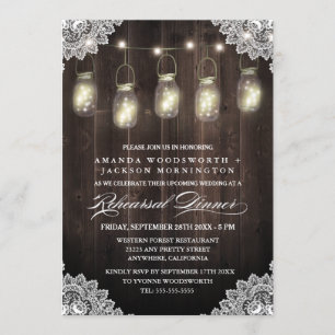 Barn Wood Lace Mason Rehearsal Dinner Invitations