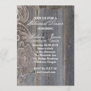 barn wood lace western country rehearsal dinner invitation
