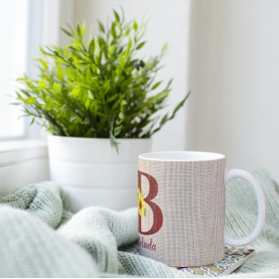 Barn Wood Letter  B & Sunflowers Personalised Coffee Mug