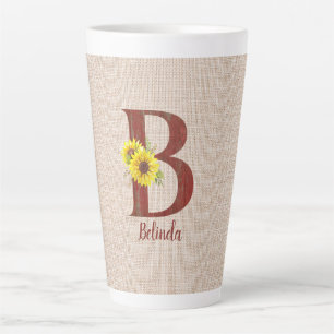 Barn Wood Letter  B & Sunflowers Personalised  Latte Mug